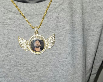 Collar con colgante de foto de alas de ángel / Recuerdo conmemorativo