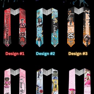 Custom Graduation Stole – High School or College | 13 Designs | 70” | Personalized with Name, School & Photos | Senior 2025 Keepsake
