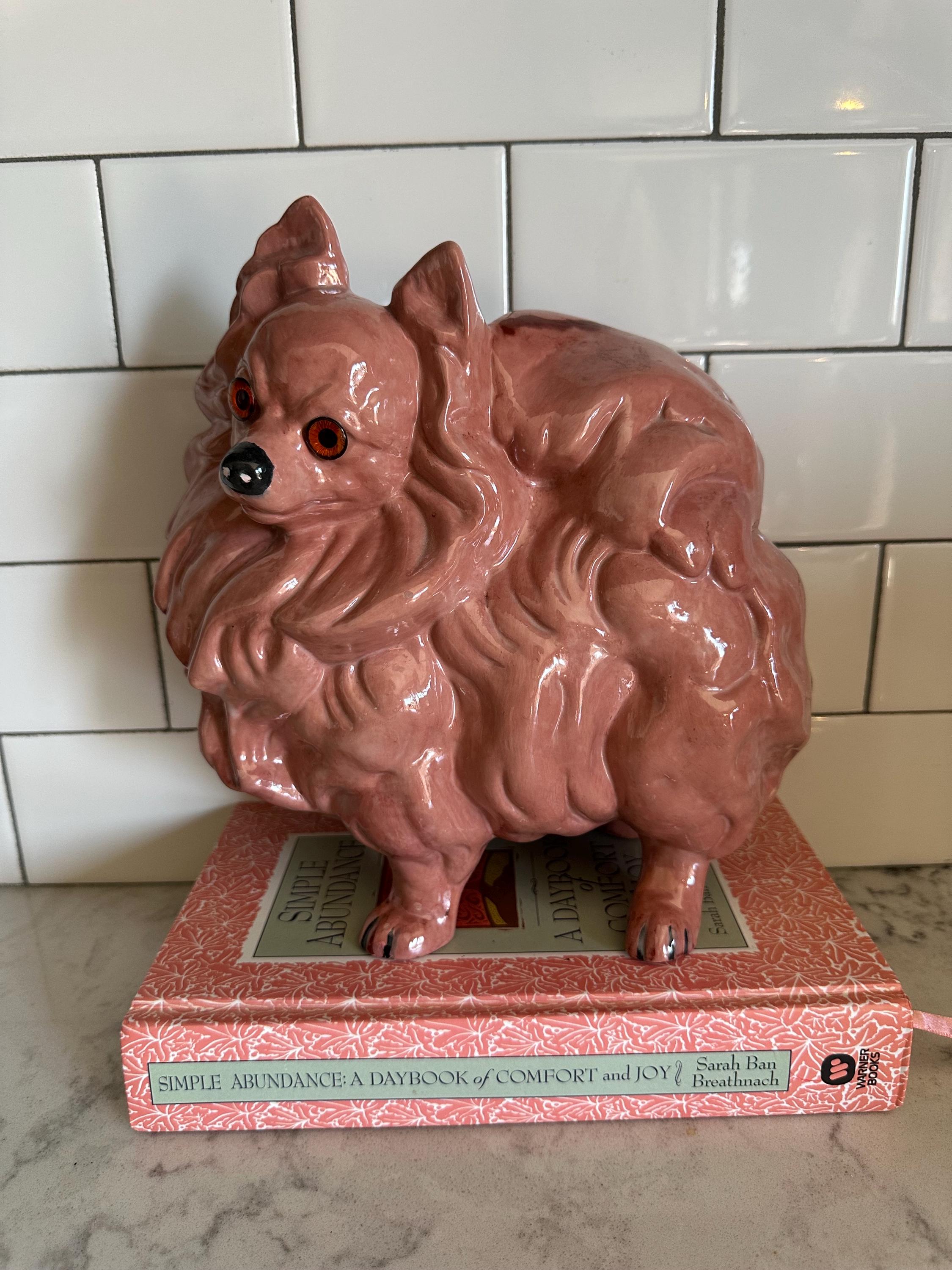 Vintage Ceramic Pomeranian Papillon Dog Figure 9" Puppy Statue