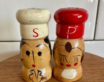 Vintage Salt and Pepper Shakers 1950s Large Wood Chefs - Etsy