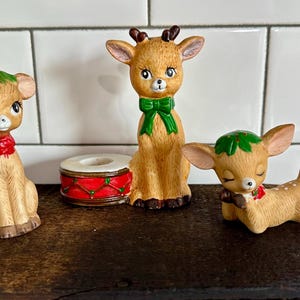 ヴィンテージ 陶器製トナカイ クリスマス置物 キャンドルホルダー ウィンターホリデー J.S.N.Y. 台湾 3体セット