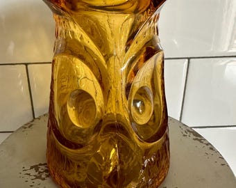 Viking Glass Gold Amber Owl Fairy Lamp TOP ONLY Candle Light Vintage