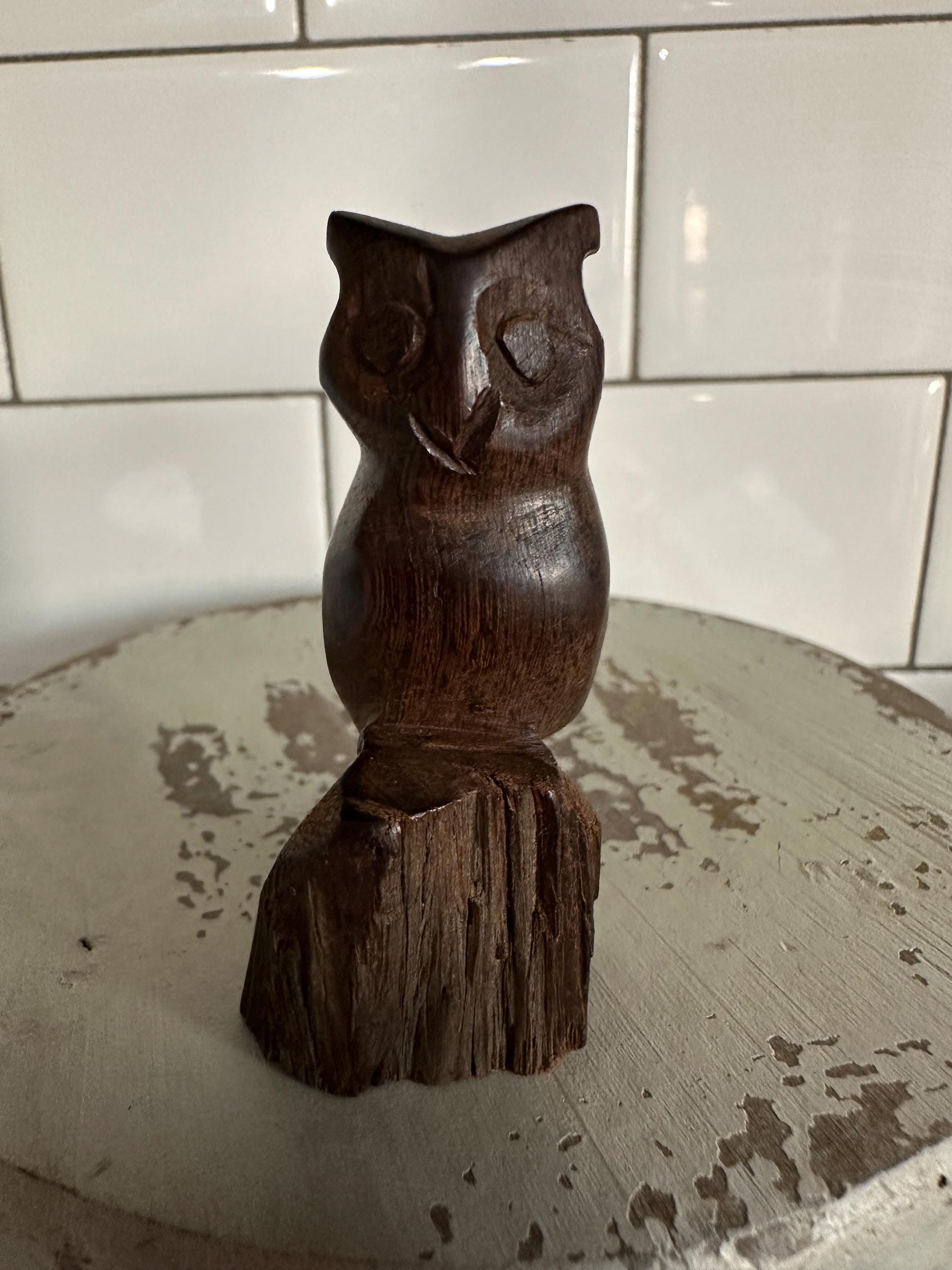 Wood Carved Vintage Owl