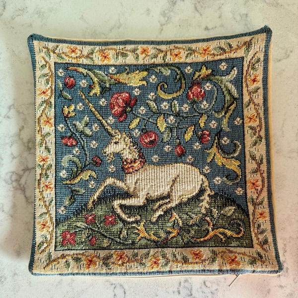 Vintage Floral Unicorn Tapestry Pillow Cover