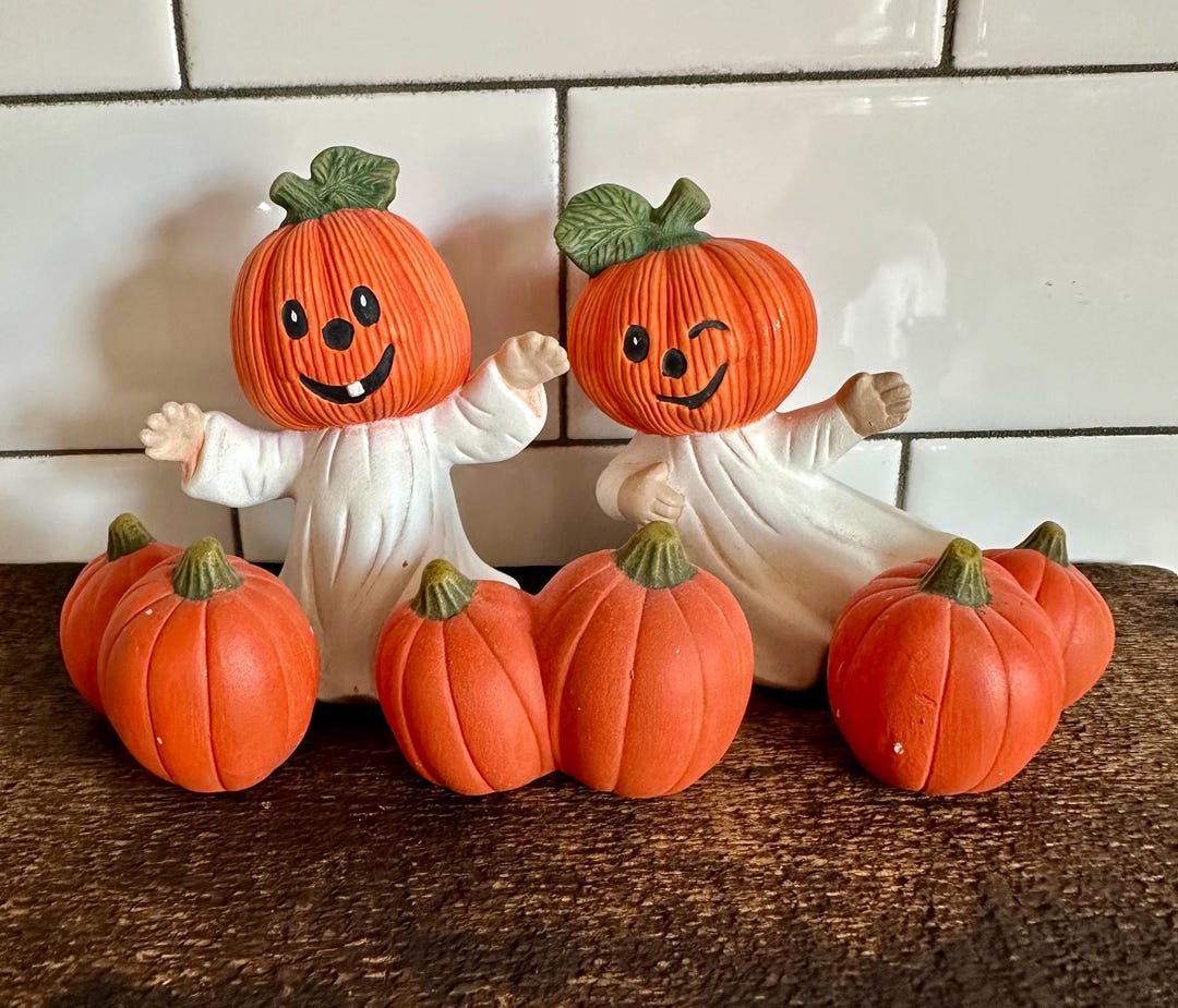 Vintage Ceramic Jack-o'-lantern Ghosts & Pumpkin Pairs - Halloween Set ...