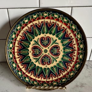 Plato decorativo de pared de 6,5 pulgadas con diseño de mandala lacado en bronce y cobre de G. Halkides, fabricado en Grecia