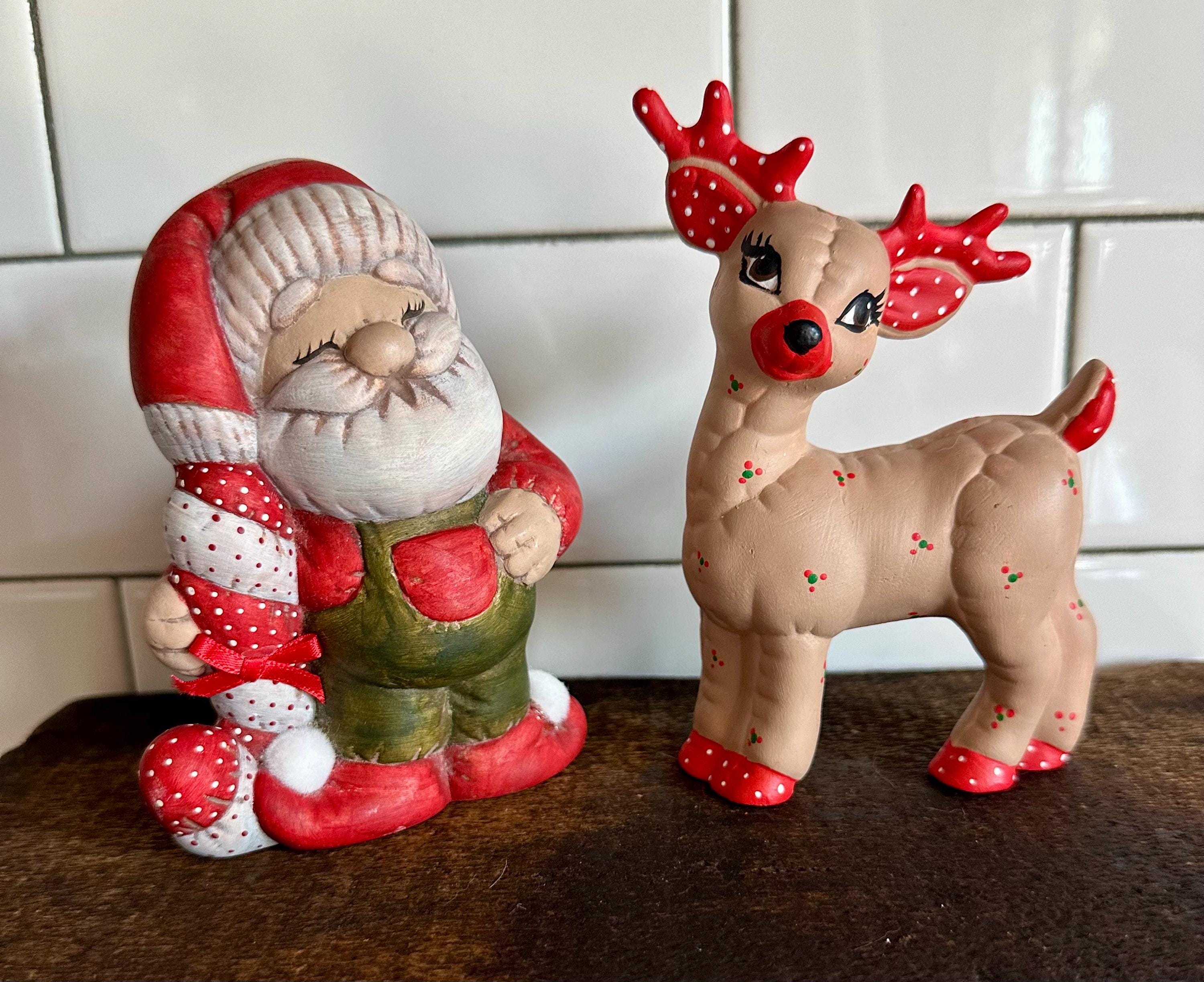 Vintage Hand Painted Ceramic Christmas Figurines: Santa and