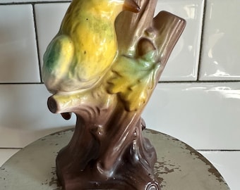 Vintage Parrot Bird Czechoslovakian Pottery Vase
