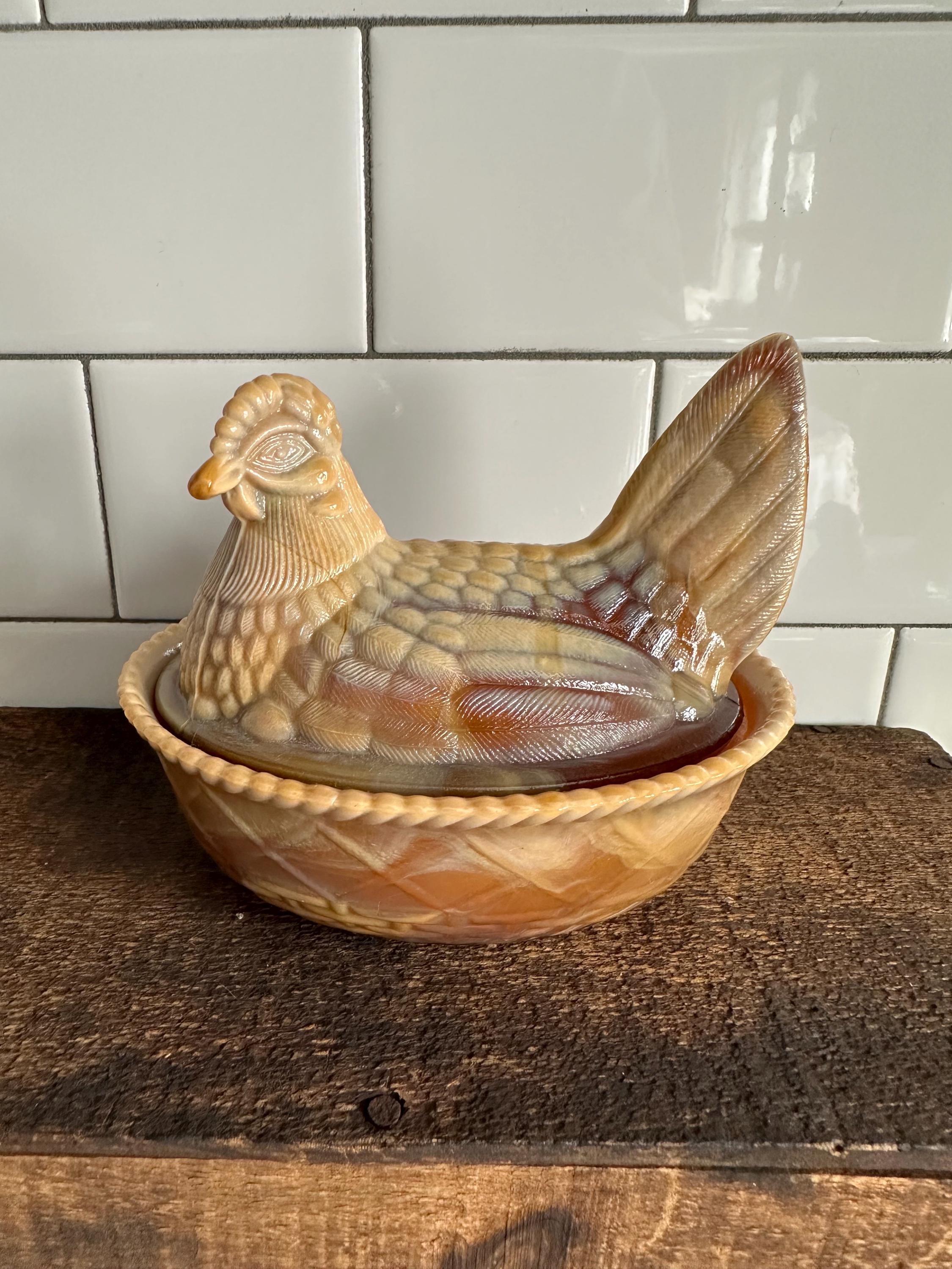 VTG Westmoreland Very RARE Butterscotch Slag Swirl Glass Hen on
