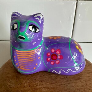 Poterie TALAVERA mexicaine violet/lavande Figurine Kitty Cat Art folklorique