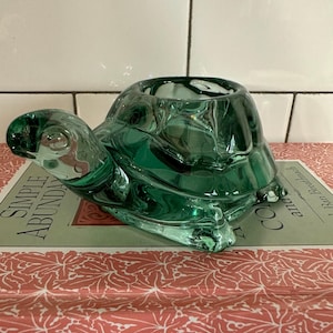 Vintage Indiana Green Glass Turtle Candle Holder