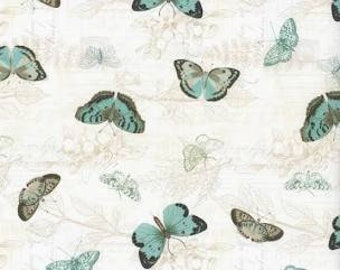 En Bleu Light Cream Fabric with Butterflies by Clothworks Fabrics  Y 4032 2 **This is for a 2 Yard Cut**
