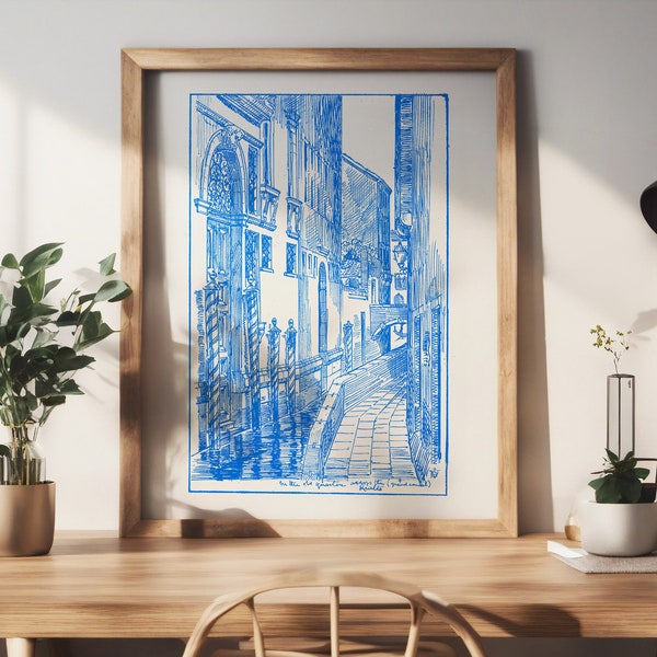 Blue Architecture Sketch Art | Architecture Print | Line Art | Venice drawing | Architecture Drawing | Vintage Drawing | Downloadable Art