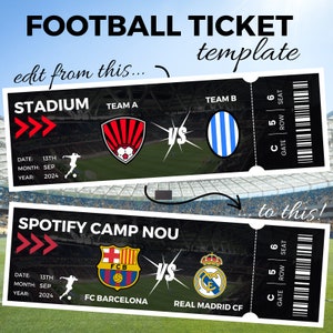 Surprise Football Ticket Template, Soccer Match Gift Editable Voucher