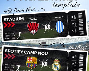 Surprise Football Ticket Template, Soccer Match Gift Editable Voucher