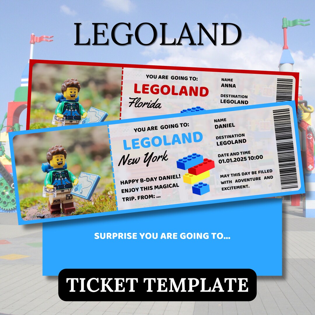 Legoland Park Printable Ticket, Editable Birthday Invitation Entrance ...