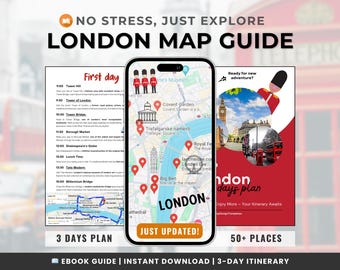 London Map Guide & 3-Day Itinerary | Digital Travel Planner | Mobile-Friendly Ebook Tour Guide with 50+ Locations