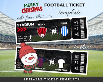 Surprise Football Editable Ticket Template | Custom Soccer Match Gift Voucher | Unique Personalized Gift Idea for Birthday to Football Fan