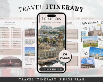 London Travel Itinerary | 3 Days Ultimate Trip Digital Planner | Fully Easily Editable Canva Template | Mobile Map Guide | Instant Download