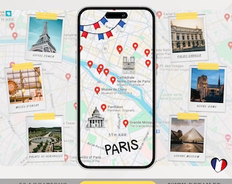 Paris City Map Guide and 3 Days Itinerary, Digital Planner Bundle for Your Trip to the France, Mobile Daily Tour Step by Step Plan