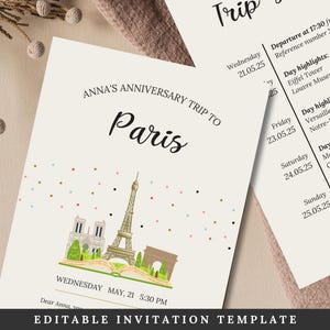 Tarjeta sorpresa de aniversario de París / Boleto de invitación para pareja o amigo - Idea de cumpleaños / Plantilla fácilmente editable / Descarga instantánea