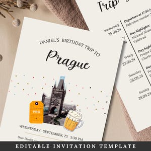 Prag Überraschungs-Geburtstagskarte | Einladungskarte für Partner oder Freund - Idee zum Jubiläum | Leicht bearbeitbare Vorlage | Sofort Download