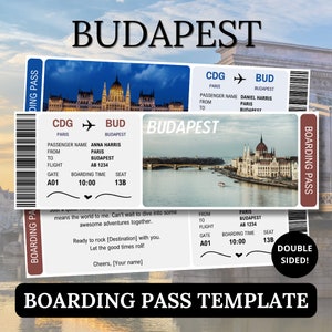 Budapest Boarding Pass Template, Surprise Ticket For Partner, Canva Editable Gift Plane Travel Document, Digital Print Hungary Voucher