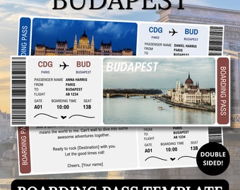 Budapest Boarding Pass Template, Surprise Ticket For Partner, Canva Editable Gift Plane Travel Document, Digital Print Hungary Voucher