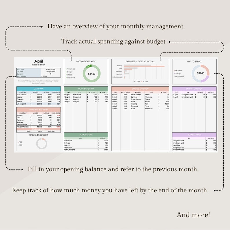 Presupuesto mensual simple, plantilla de planificador financiero de Excel, rastreador de ingresos y gastos, controle sus gastos en gráficos de forma fácil e inteligente imagen 5