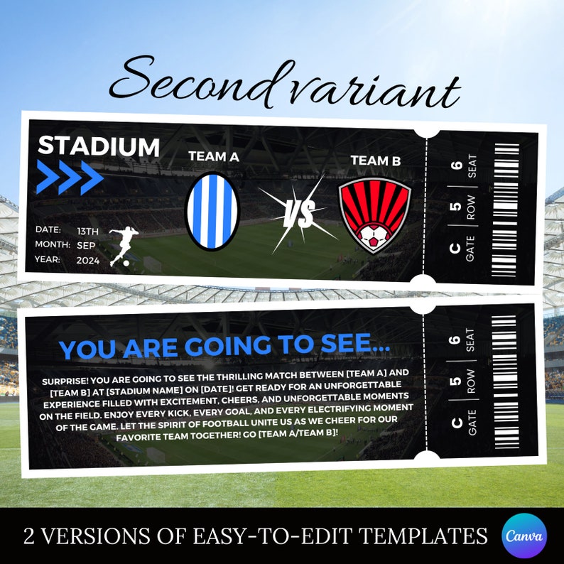 Surprise Football Ticket Template, Soccer Match Gift Editable Voucher image 3