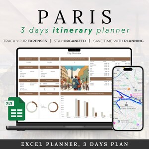 3-daagse reisroute en budgetplanner Parijs | Alles-in-één Excel-reisplanner | Bewerkbare reisgids Parijs | Direct downloaden