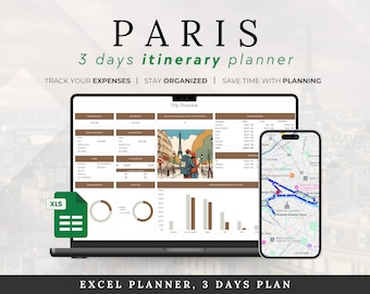 Paris 3-Day Itinerary & Budget Planner | All-in-One Excel Trip Organizer | Paris Editable Travel Guide | Instant Download