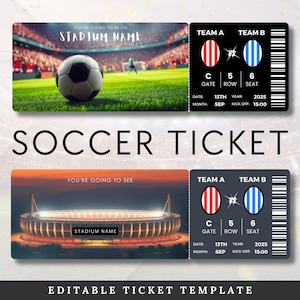 Plantilla de boleto de fútbol imprimible / Vale de regalo para partidos de fútbol totalmente editable y fácil de usar / Idea de regalo de cumpleaños personalizada / Descarga instantánea