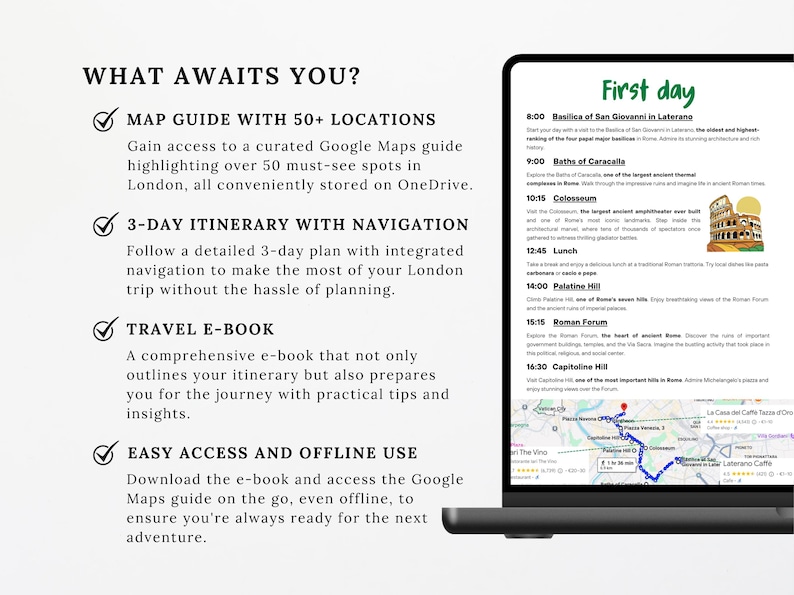 Rome Map Guide & 3-Day Itinerary | Digital Travel Planner | Mobile-Friendly Ebook Tour Guide with 50+ Locations image 4