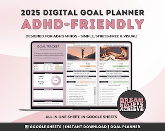 ADHD-Friendly Goal planner & Habit Tracker | Stay on Track in 2025 | Intuitive Goal Planning Tool | Google Sheets Productivity Tool