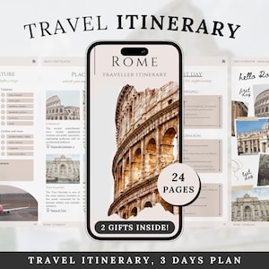 Itinerario de viaje a Roma / Planificador digital de viaje de 3 días / Plantilla Canva fácilmente editable / Guía de mapas móvil / Descarga instantánea
