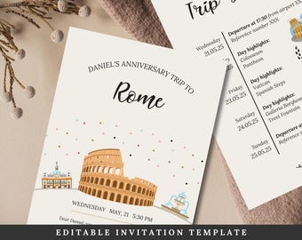 Biglietto di auguri a sorpresa per l'anniversario di Roma / Biglietto di invito per partner o amici - Idea di compleanno / Modello facilmente modificabile / Download immediato