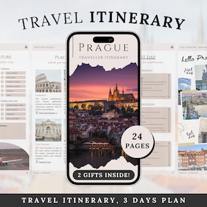 Itinerário de viagem de Praga | Planejador digital de viagem definitivo de 3 dias | Modelo Canva totalmente editável | Guia de mapa móvel | Download instantâneo