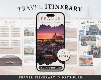Prague Travel Itinerary | 3 Days Ultimate Trip Digital Planner | Fully Easily Editable Canva Template | Mobile Map Guide | Instant Download