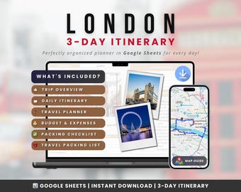 London 3-Day Travel Planner | Digital Itinerary Bundle | London Itinerary Google Sheets | Budget Tracker & Packing List