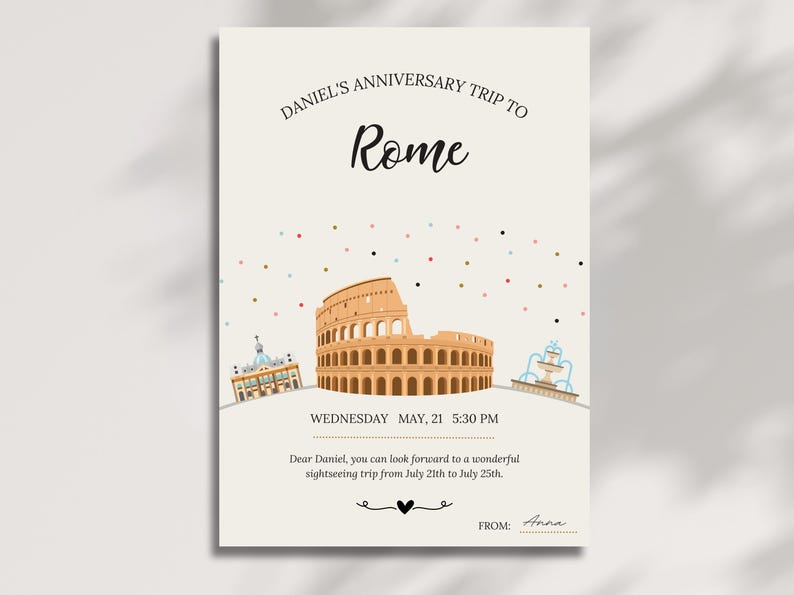 Rome Anniversary Surprise Card | Invitation Ticket for Partner or ...
