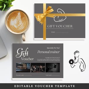 Vale de regalo sorpresa para entrenador personal, plan de entrenamiento físico para cumpleaños, boleto de gimnasio personalizable para aniversario para pareja, imprimible y editable