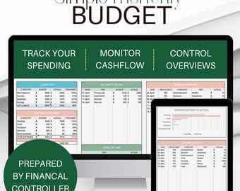 Presupuesto mensual simple, plantilla de planificador financiero de Excel, rastreador de ingresos y gastos, controle sus gastos en gráficos de forma fácil e inteligente