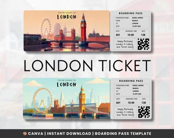 Editable London Boarding Pass | Ticket Template  | Surprise Gift for Your Partner or Friend | Easily Customizable | Canva Instant Download