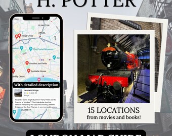 Ubicaciones de películas de H. Potter en Londres, guía de mapas Plan de itinerario de viaje para su móvil, planificador digital y guía para un viaje mágico