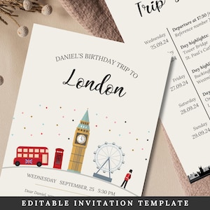 carte surprise d'anniversaire de Londres | d'invitation pour partenaire ou ami - Idée d'anniversaire | Modèle facilement modifiable | Téléchargement instantané