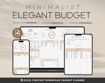 Minimalist Elegant Monthly Budget | Simple Excel Finance Planner | Track Income, Expenses, and Savings | Gain Control Over Your Finances