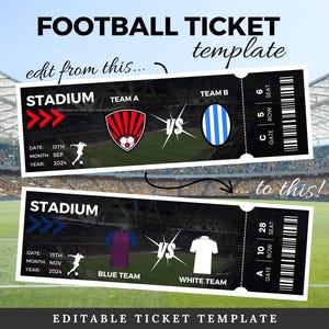 Überraschung Fußball bearbeitbares Ticket Vorlage | Personalisiertes Fußballspiel Geschenk-Gutschein | Einzigartige personalisierte Geschenkidee zum Geburtstag für Fußballfan