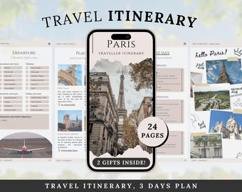 Paris Travel Itinerary | 3 Days Ultimate Trip Digital Planner | Fully Easily Editable Canva Template | Mobile Map Guide | Instant Download