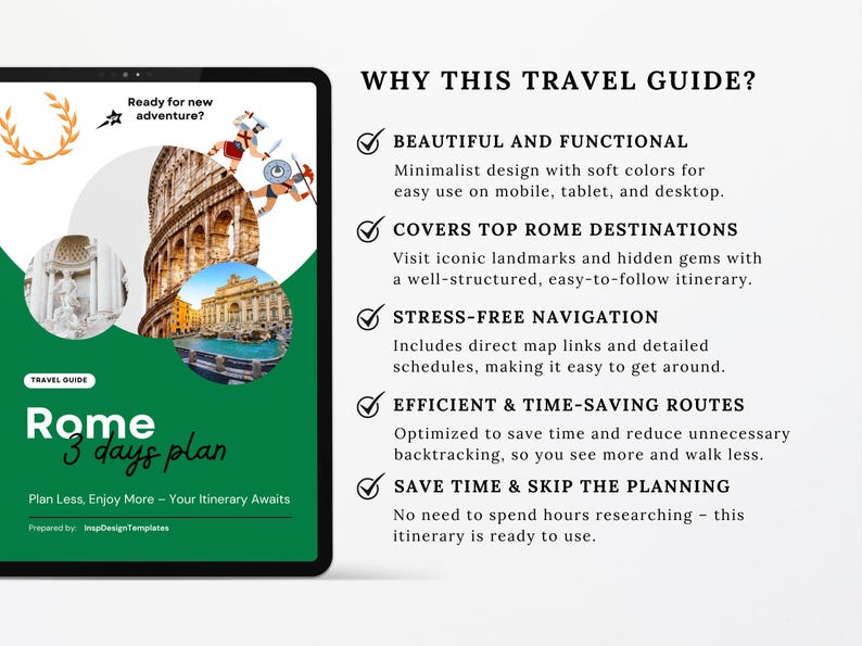 Rome Map Guide & 3-Day Itinerary | Digital Travel Planner | Mobile-Friendly Ebook Tour Guide with 50+ Locations image 3